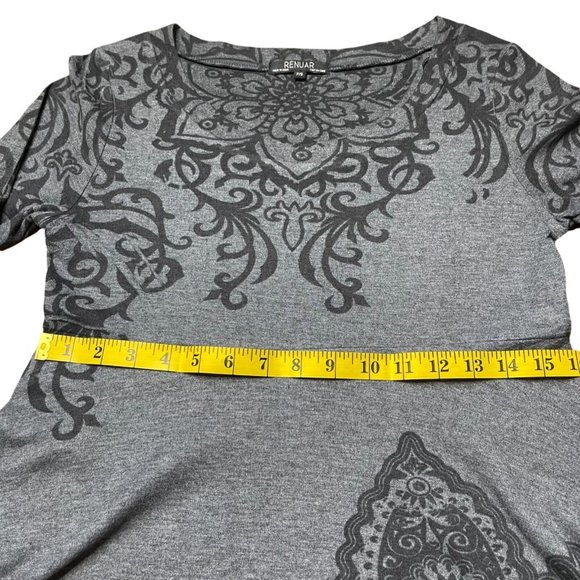 Renuar A-Line Mini Dress Small Gray Mandalas Print 3/4 Sleeves Stretch - Picture 9 of 12